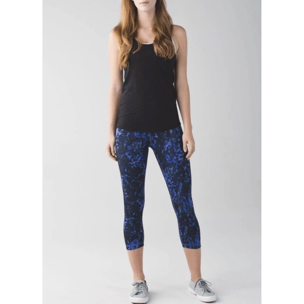 Lululemon Wunder Under Crop Leggings II Full-On Luon Floral Iris Blue Purple 6
